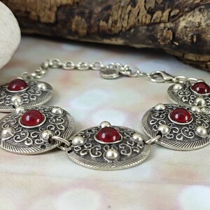Carnelian Boho Bracelet: Antique Silver Ethnic Jewelry