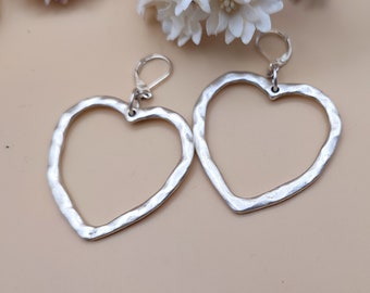 Large heart hoop earrings Women's silver earrings 925 silver earrings large silver earrings Dangle earrings Boho earrings Gift for her