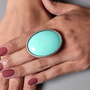 Handmade Peppermint Green Statement Ring: Adjustable Chunky Silver Ring
