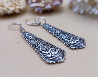 Ethnic boho earrings Long dangle drop silver earrings Handmade earrings Women's earrings Birthday gift for her