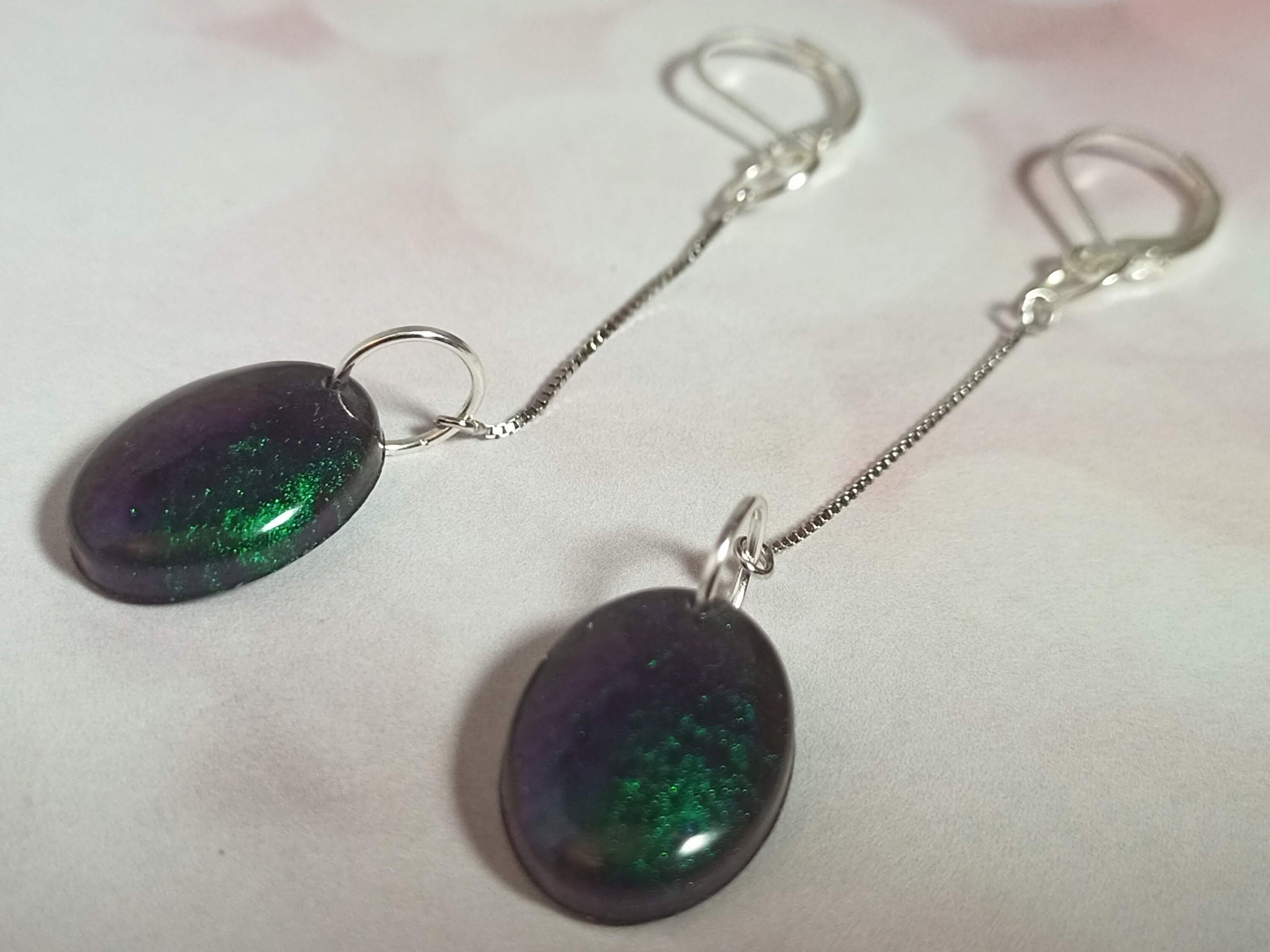 Lange Silber Ohrringe lila und grüne Ohrringe 925 Silber | Etsy