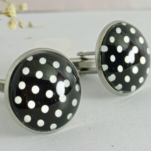 Large black and white spotted cuff links, Silver Cuff links, Cuff links for Groom Best Man, Wedding cuff links