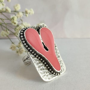 Big Resin Heart Unusual Ring, Bold Heart Statement Ring, Minimalist Handcrafted Modern Silver Dress Rings, Irregular Heart Cocktail Ring