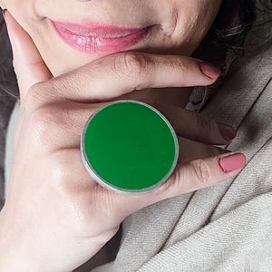 Large oversized green statement ring - available in 18 colours and adjustable to fit. Huge green cocktail ring in adjustable silver setting.