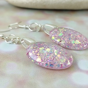 Long pink crystal resin 925 sterling silver earrings, pink dainty earrings, bridal earrings, wedding earrings, prom earrings