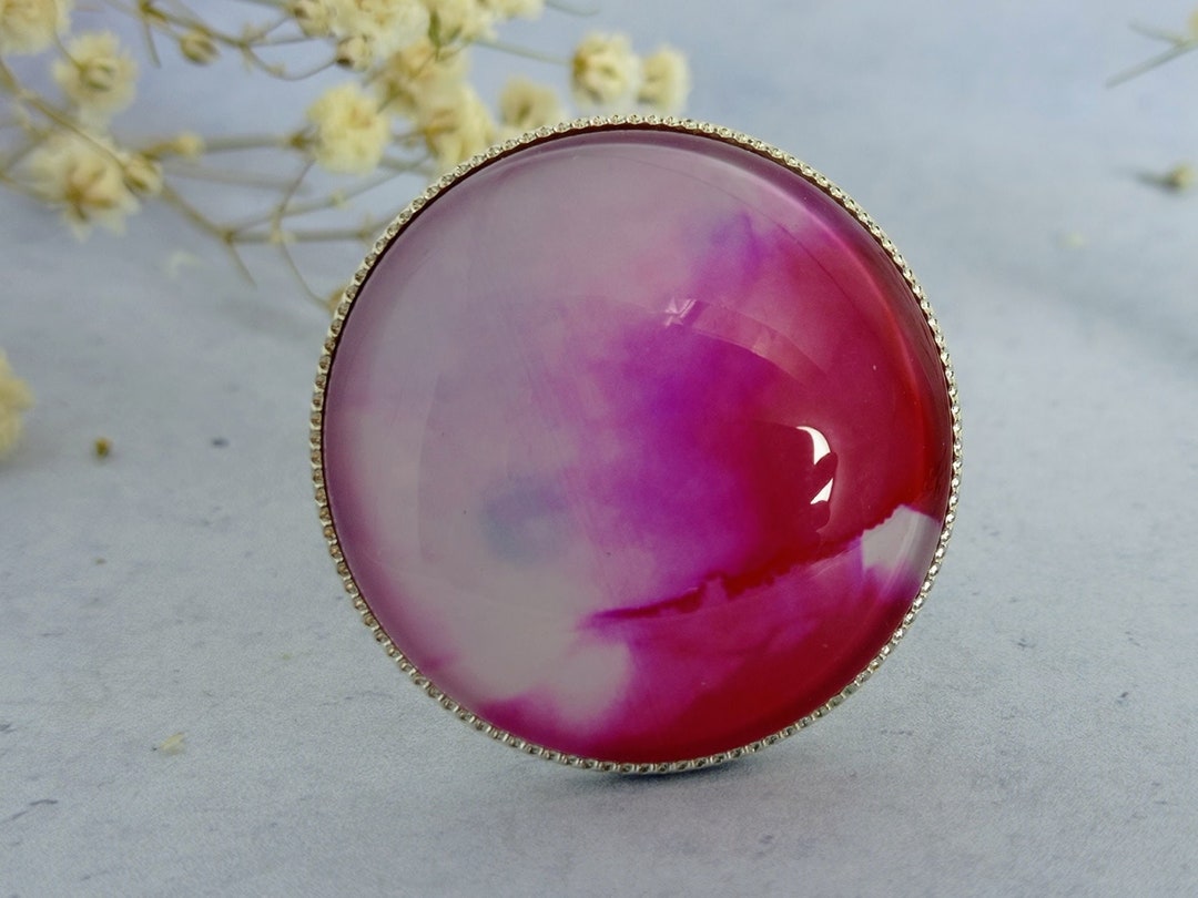 Large Pink Glass Ring Pink Modern Cocktail Statement Ring Etsy