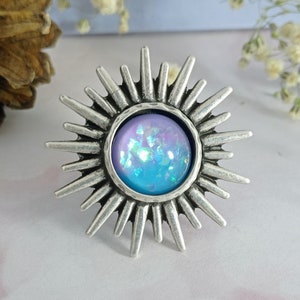 Sunburst Glass Cabochon Ring: Handmade Silver Boho Hippie Ring