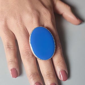 Chunky Royal Blue Statement Ring: Handmade Silver Plated Zamak, Adjustable
