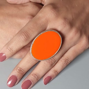 Bright Orange Chunky ring *17 other vibrant colours available* Large Bold Oval Fashion Cocktail Ring. Huge Handmade Statement Dress Ring.