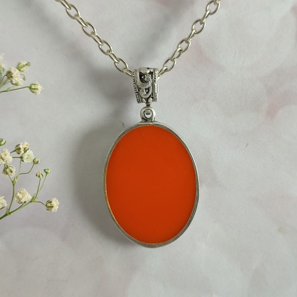 Bright Orange Oval Shaped Necklace, Pendant Oval Charm Daily Use Necklace, Perfect Cameo Oval Necklace, Nickel & Lead-Free Pendant Necklace