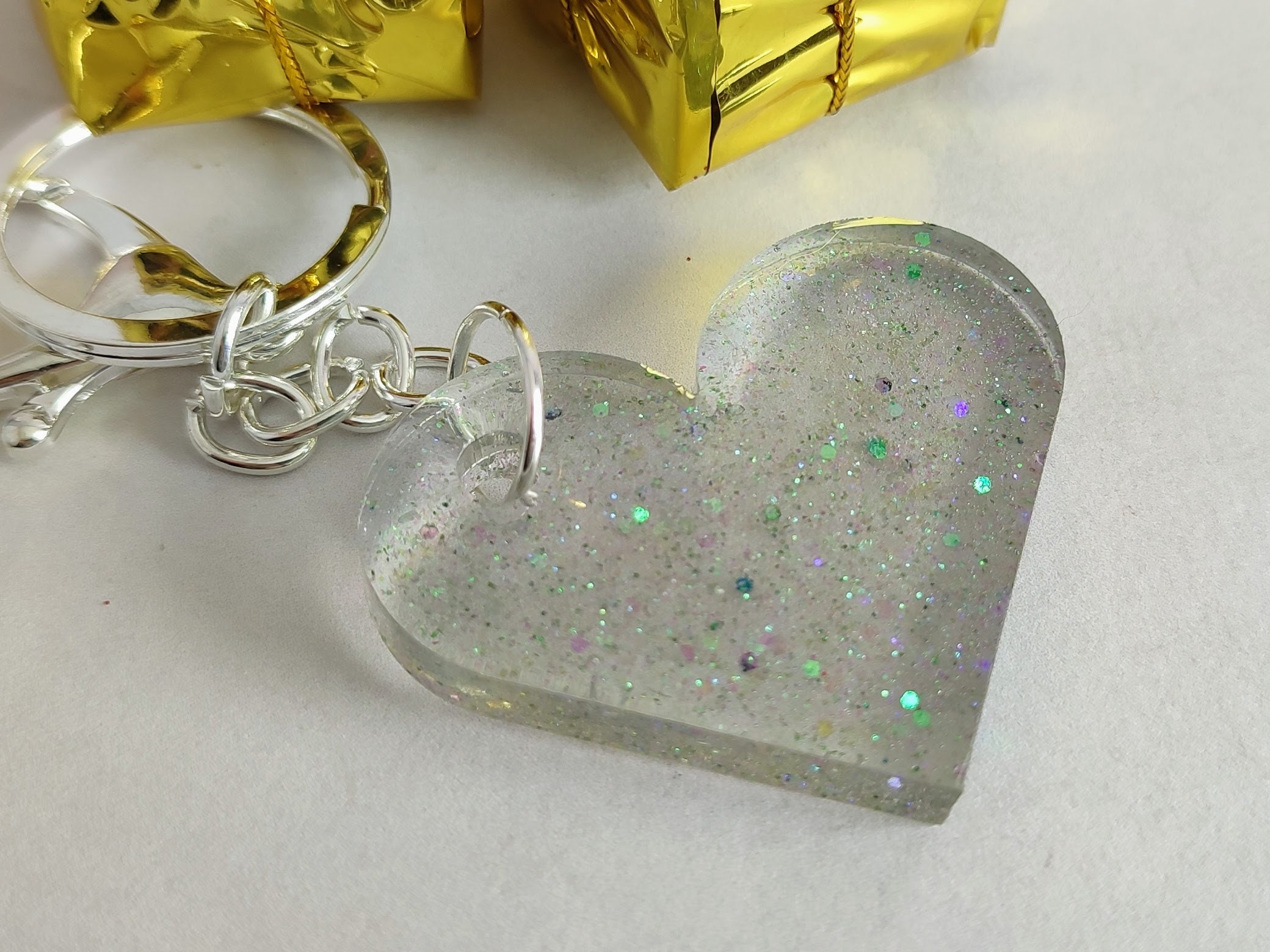 Iridescent Glitter Heart Keychain: Y2k Resin Bag Charm - Etsy