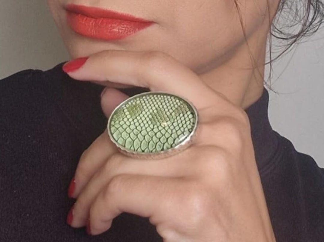 Snake Skin Pattern Rings Green Snake Skin Print Statement Ring | Silver or Gold Plated ...
