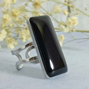 Black Resin Cabochon Ring: Handmade Gothic Cocktail Ring