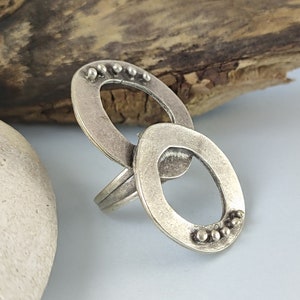 Two Circle Ring, Handcrafted Open Circle Ring, Long Chunky Circular Ring, Industrial Style, Boho Hippie Ring, Big Unusual Ring, Double O