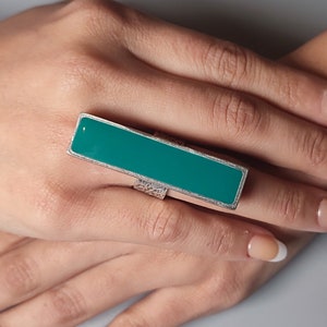 Anillo azul verdoso: anillo ajustable de plata antigua