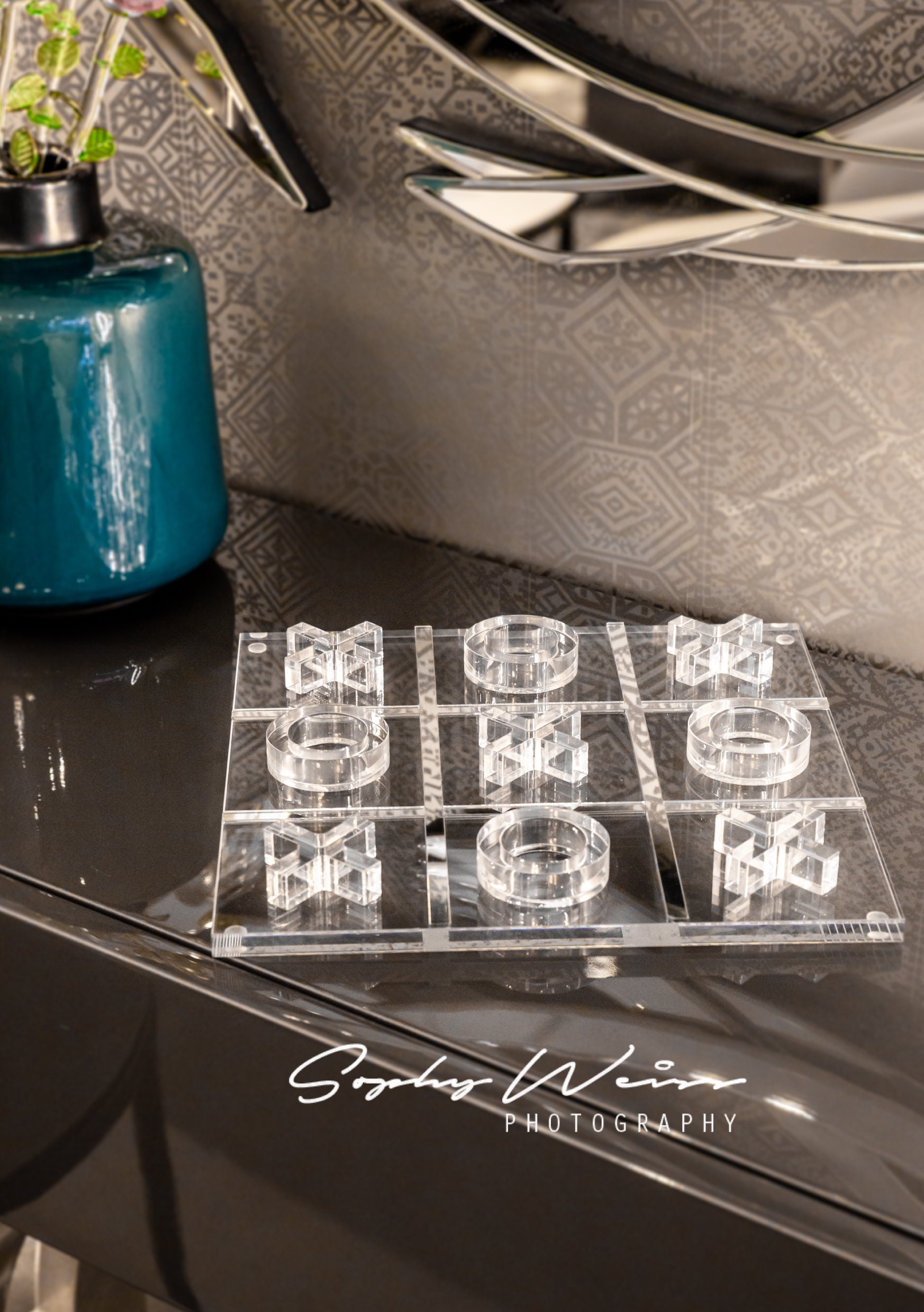 12 Modern Acrylic and Iron Tic Tac Toe Set Gold - Olivia & May