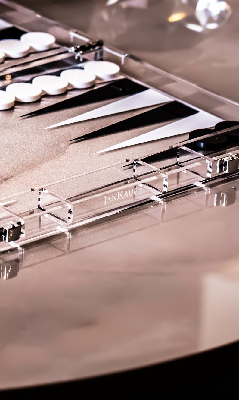 Luxury Acrylic Backgammon Game by Jan Kauf. Connect 4 Noughts and Crosses Jenga Tower Othello Chess Mancala Poker. This Board Game is the perfect Home Décor Christmas Gift Birthday Gift Anniversary Gift Graduation Gift Housewarming Gift Ornament
