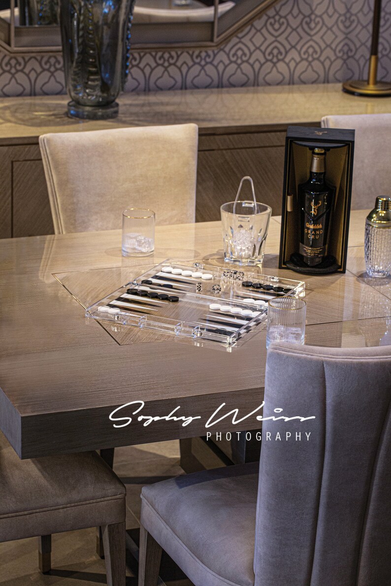 Luxury Acrylic Backgammon Game by Jan Kauf. Connect 4 Noughts and Crosses Jenga Tower Othello Chess Mancala Poker. This Board Game is the perfect Home Décor Christmas Gift Birthday Gift Anniversary Gift Graduation Gift Housewarming Gift Ornament