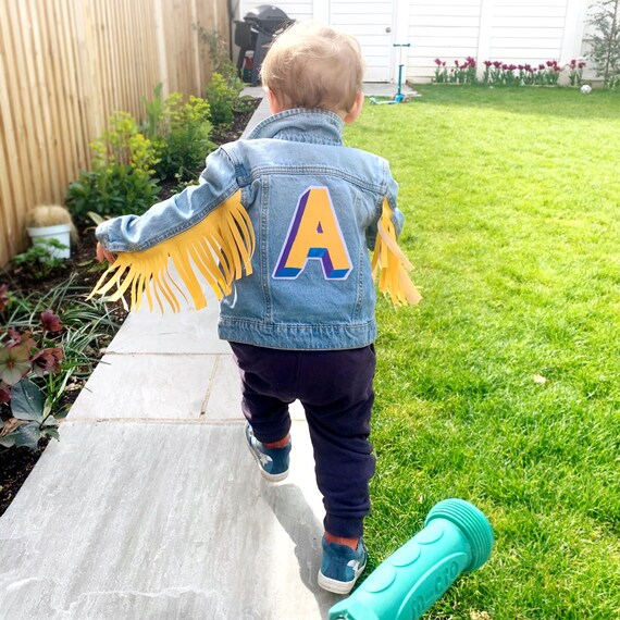 Personalised Childrens Denim Fringe Tassel Jacket Kids Custom Customised Initials Coat Rainbow Festival Party Clothes Gift Ideas Etsy UK