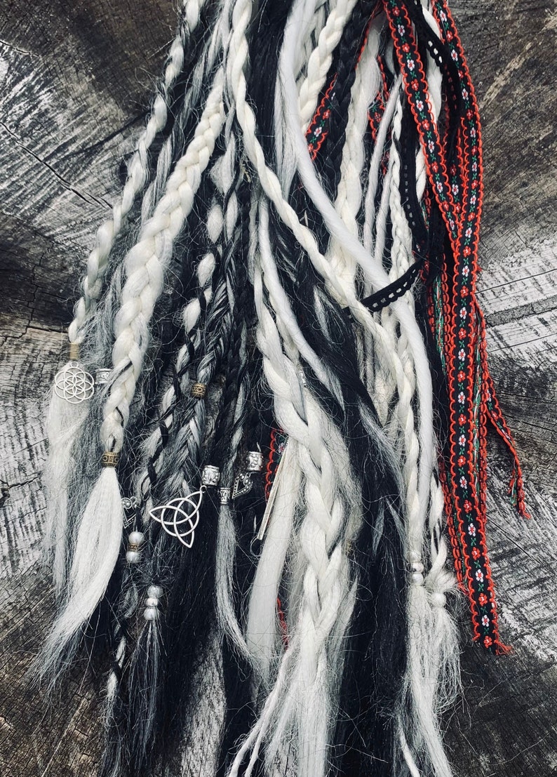 Viking Black and white tribal dreads and braids Instant black dreads hair viking dreads viking wedding hair / witch hair image 4