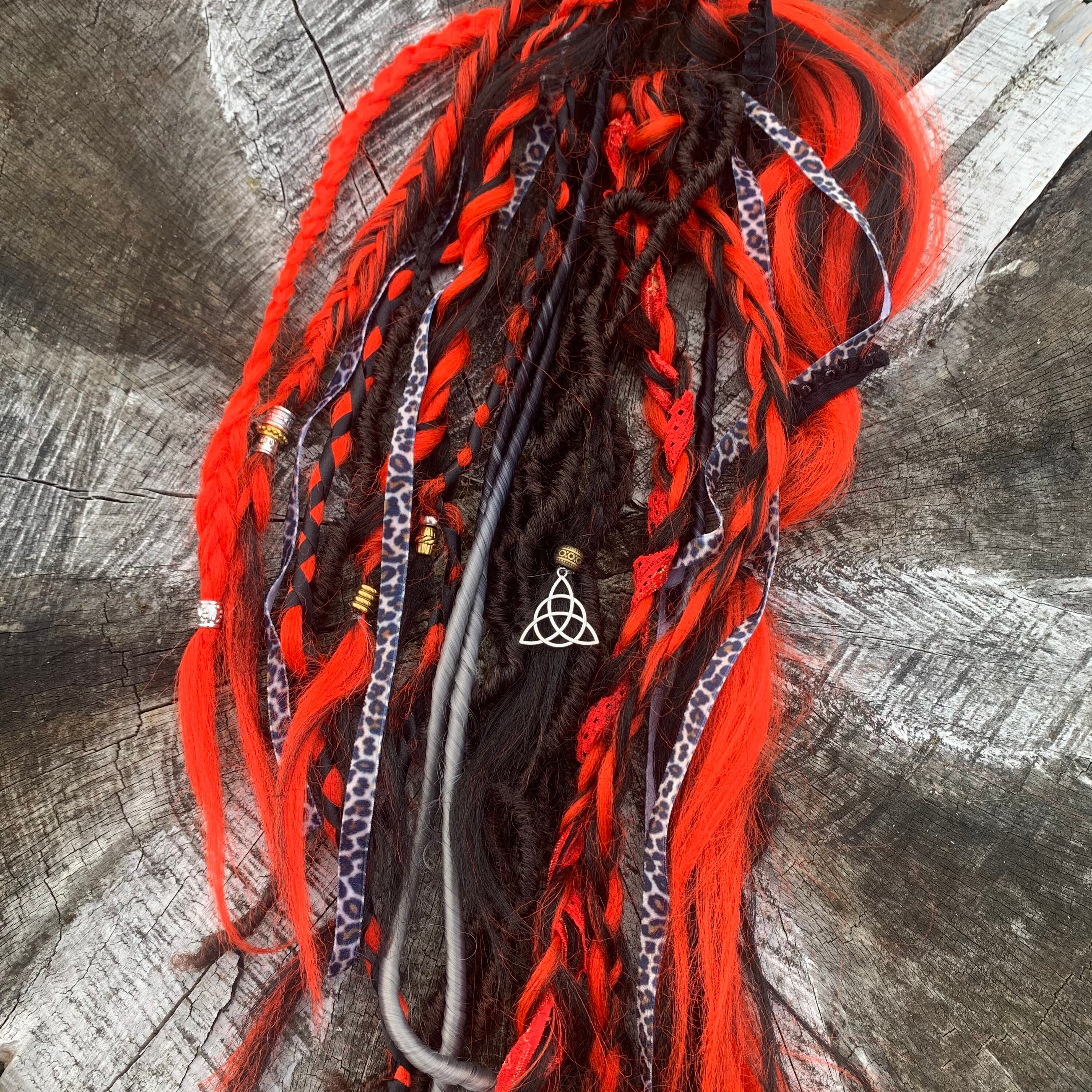 Red dreads /punk black & red dreads | red dreadlocks mix/ clip in red dreads / red synthetic dreads/ Viking festival hair/