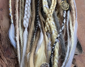 Viking wedding dreads in Greys blondes and silvers |nordic dreads braids  | handcrafted dreads mix Viking festival hair