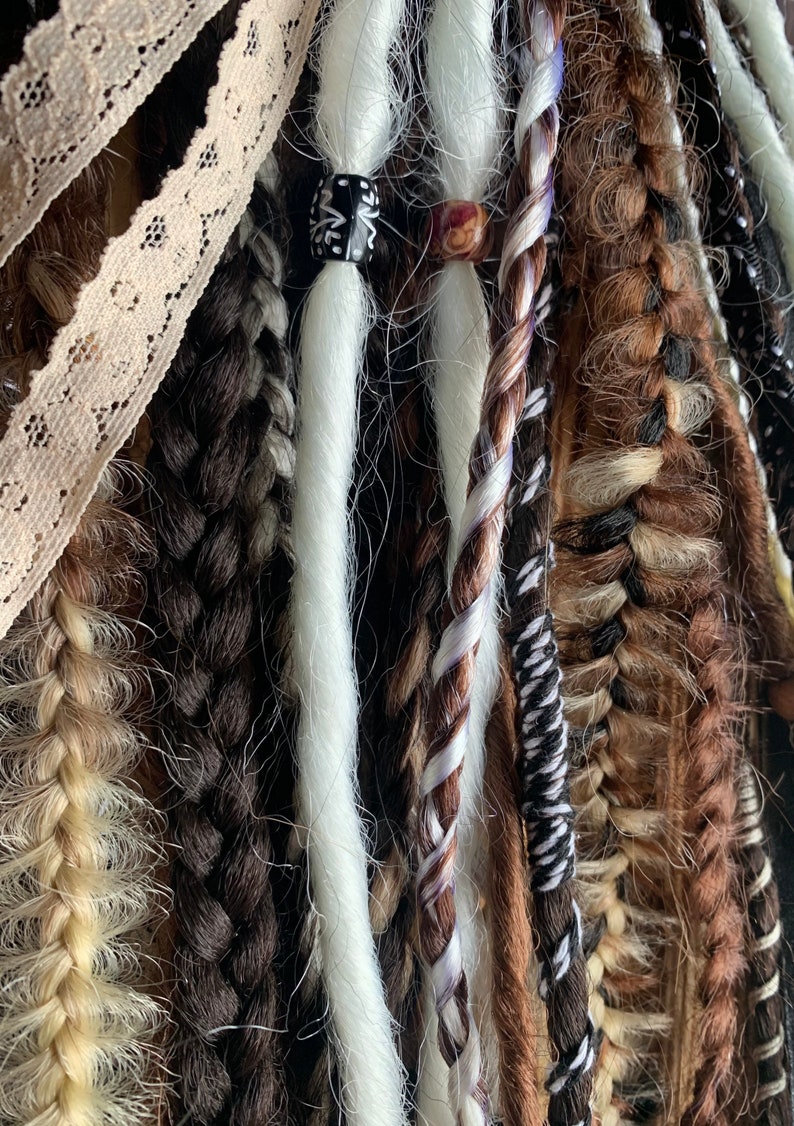 Brown synthetic dreads and braids/ clip in dreadlocks | clip in brown dreads/ Viking hair /Viking dreads / Viking fall dreads/ autumn dreads image 6