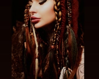 Red autumn fall  dreads & braids mix | Soft instant clip In hair  | red copper dreadlocks | synthetic dreads braids | Red festival hair/
