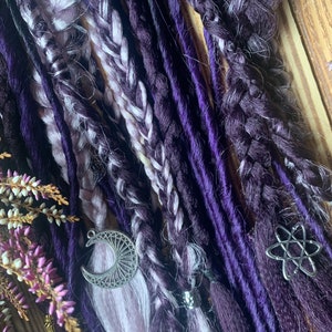 Festival purple dreads and braids | purple clip in dreads , clip in dreadlocks and braids . Witch hair- festival hair