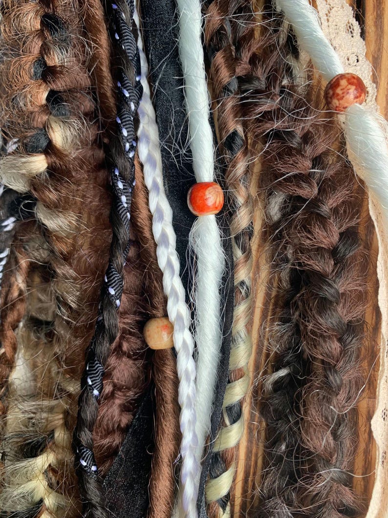 Brown synthetic dreads and braids/ clip in dreadlocks | clip in brown dreads/ Viking hair /Viking dreads / Viking fall dreads/ autumn dreads image 5
