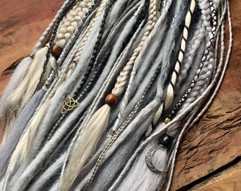 Viking  winter dreads Grey Silver dreadlock braids | grey clip in Dreadlocks  | Viking wedding hair/ synthetic dreads - Viking festival hair