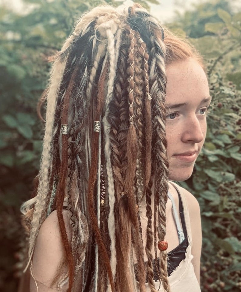 Brown synthetic dreads and braids/ clip in dreadlocks | clip in brown dreads/ Viking hair /Viking dreads / Viking fall dreads/ autumn dreads image 4