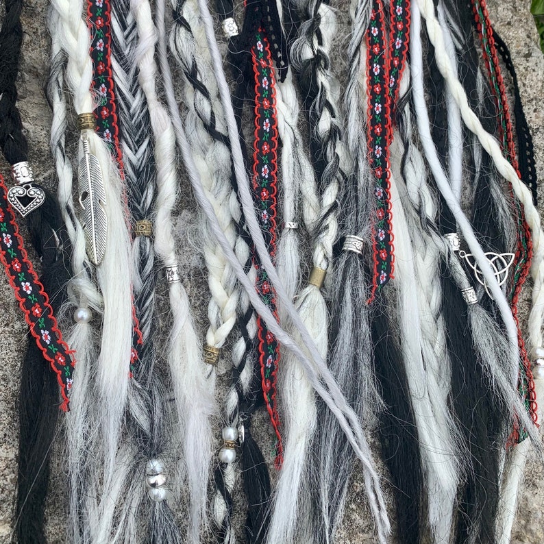 Viking Black and white tribal dreads and braids Instant black dreads hair viking dreads viking wedding hair / witch hair image 7