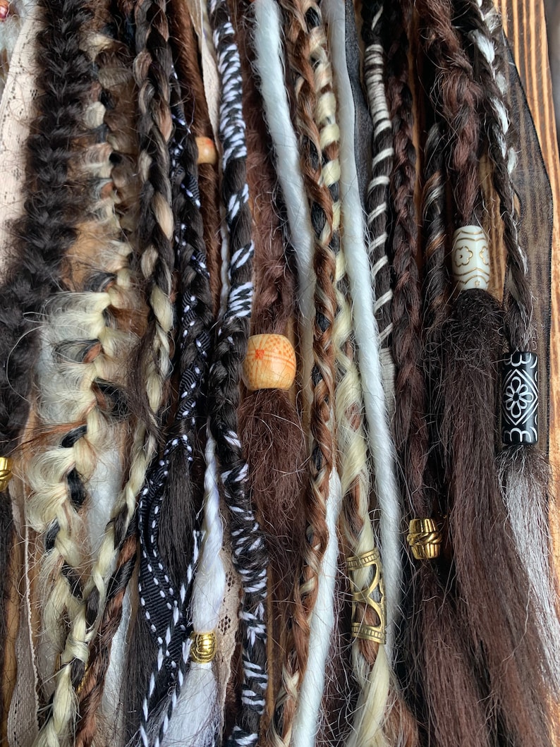 Brown synthetic dreads and braids/ clip in dreadlocks | clip in brown dreads/ Viking hair /Viking dreads / Viking fall dreads/ autumn dreads image 2
