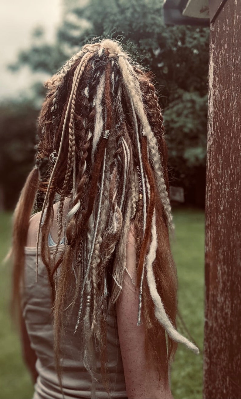 Brown synthetic dreads and braids/ clip in dreadlocks | clip in brown dreads/ Viking hair /Viking dreads / Viking fall dreads/ autumn dreads image 7