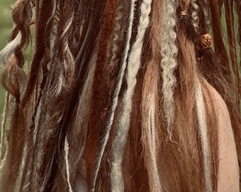 Brown synthetic dreads and braids/ clip in dreadlocks | clip in brown dreads/ Viking hair /Viking dreads / Viking fall dreads/ autumn dreads