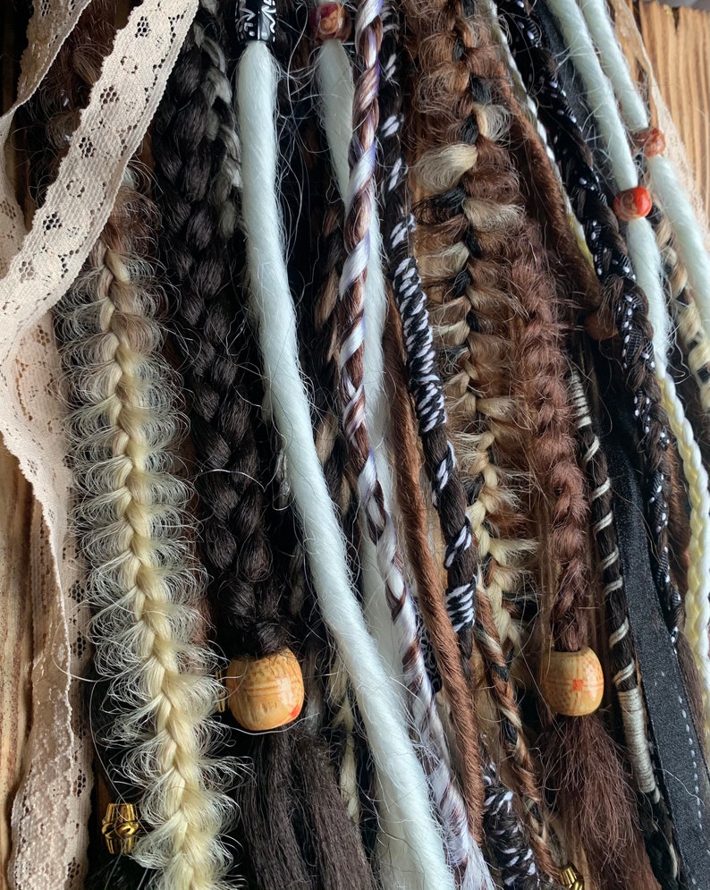 Brown synthetic dreads and braids/ clip in dreadlocks | clip in brown dreads/ Viking hair /Viking dreads / Viking fall dreads/ autumn dreads image 3