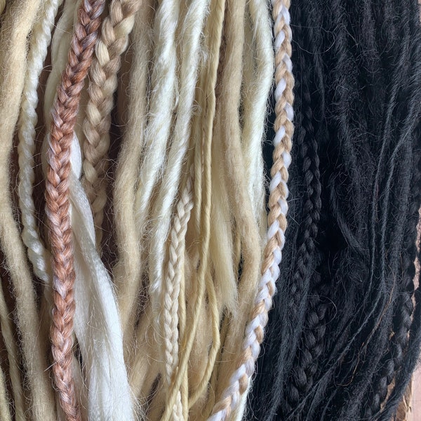 Blonde and black dreads /clip in blonde & black dreads braids mix / synthetic dreadlocks| Viking wedding hair/ Viking festival