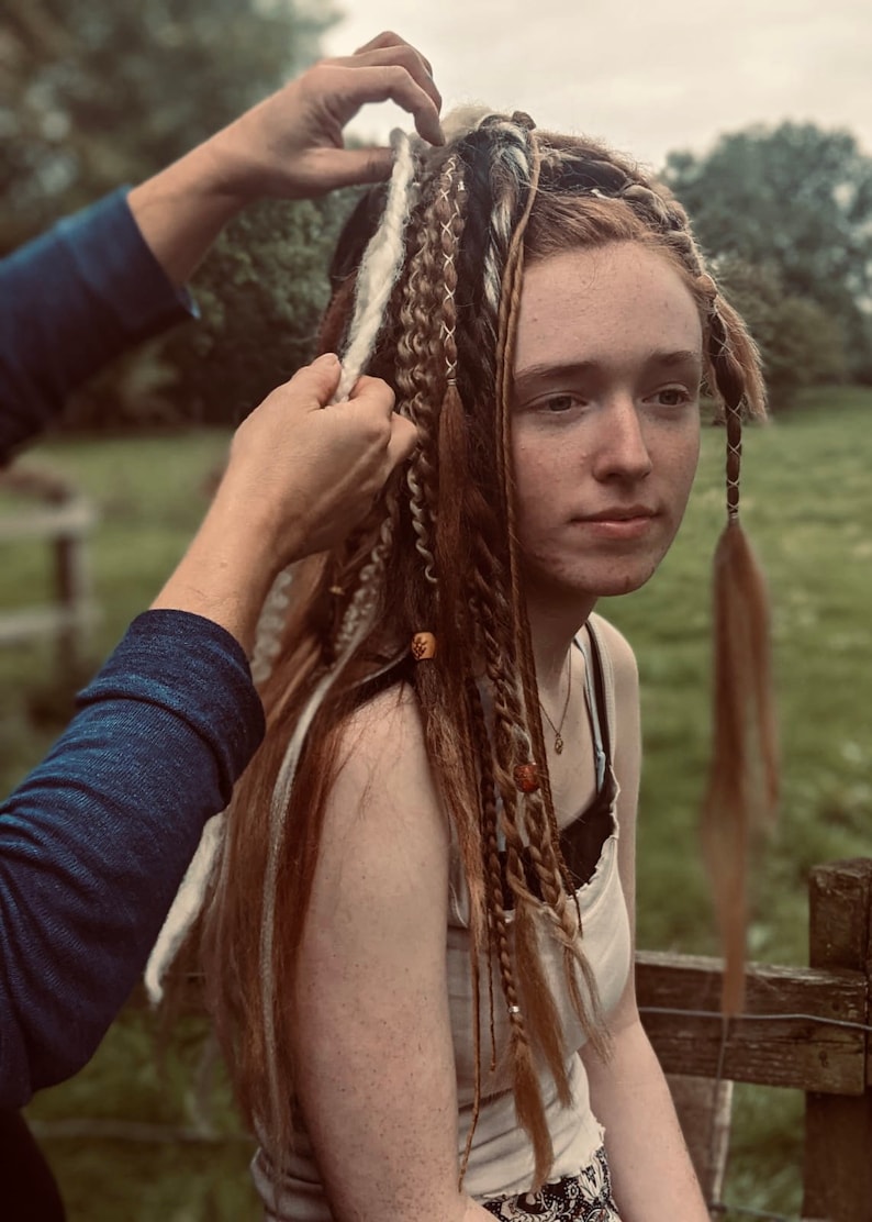 Brown synthetic dreads and braids/ clip in dreadlocks | clip in brown dreads/ Viking hair /Viking dreads / Viking fall dreads/ autumn dreads image 9