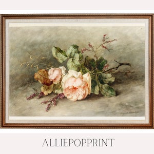 Vintage floral print, still life flower oil painting, farm house wall art, colorful flowers wall art, rustic home decor