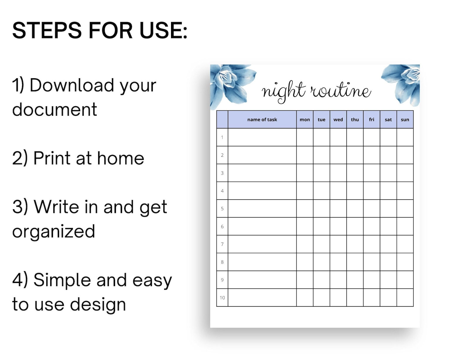 Night Routine Printable Checklist Blank Checklist Etsy