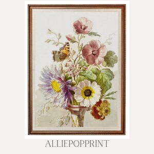 Vintage floral print, still life flower oil painting, farm house wall art, colorful flowers wall art, rustic home decor
