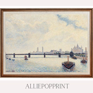 Boat seascape printable wall art, oil painting landscape, lake house decor, vintage coastal print, digital download