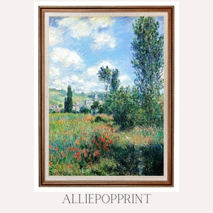 Wildflower field printable wall art, oil painting landscape, cottage floral art, vintage farmhouse decor , digital download