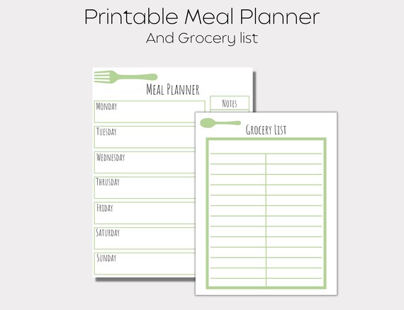 Meal Planner Printable Meal Planner and Grocery List Daily - Etsy