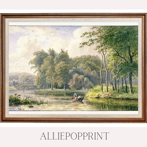 vintage printable art, lake oil painting , vintage landscape, gallery wall prints, colorful wall art, digital download
