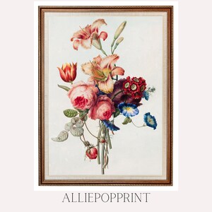 Vintage floral print, still life flower oil painting, farm house wall art, colorful flowers wall art, rustic home decor