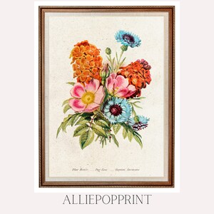 Vintage floral print, still life flower oil painting, farm house wall art, colorful flowers wall art, rustic home decor