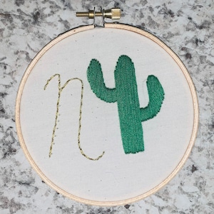 Custom initial & cactus  4” embroidery