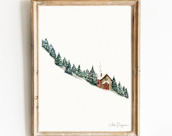 The Winter Cottage - watercolour painting - Print | 15 x 20cm